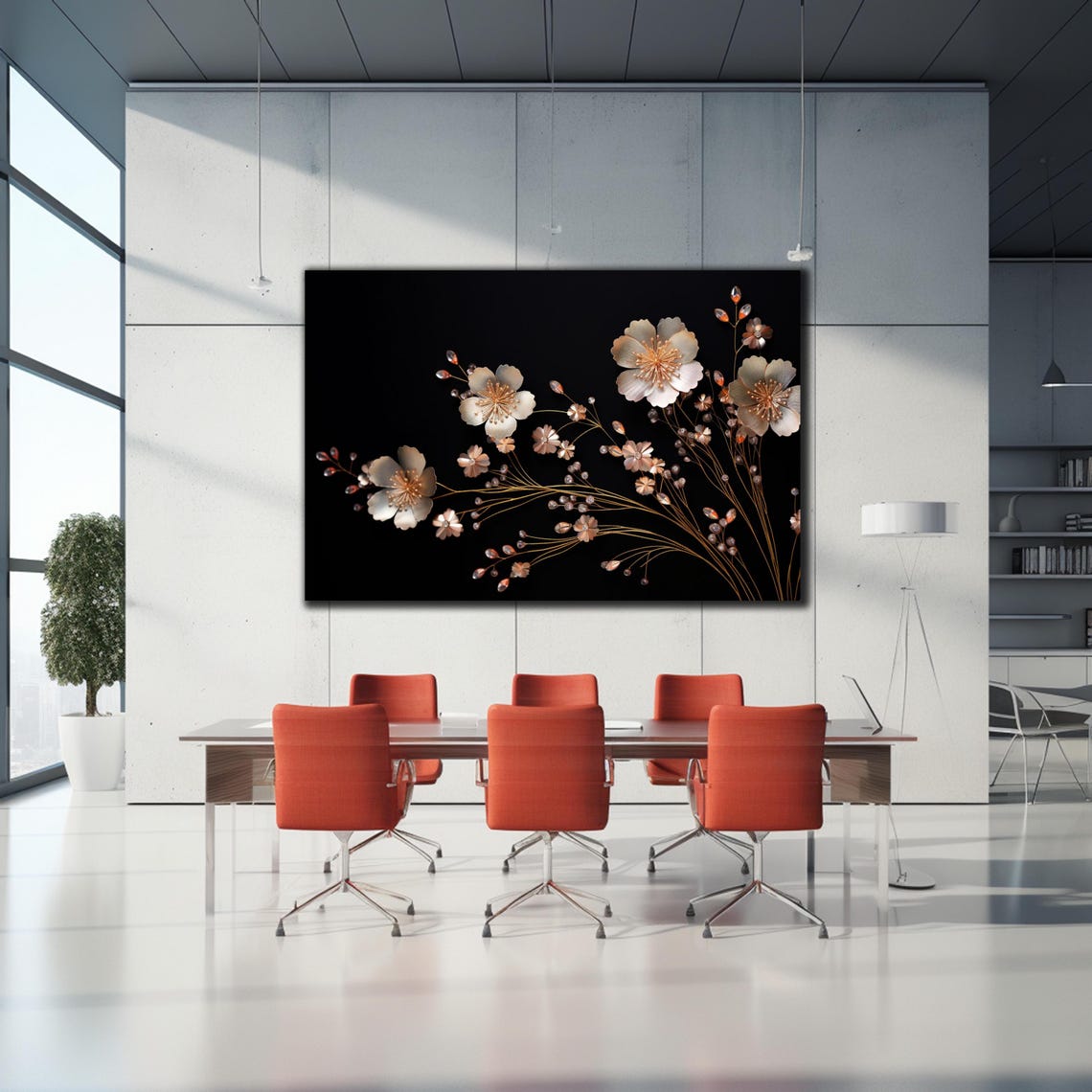 Champagne Gold Floral Branches Crystal Drops Black Background Poster - Image 2