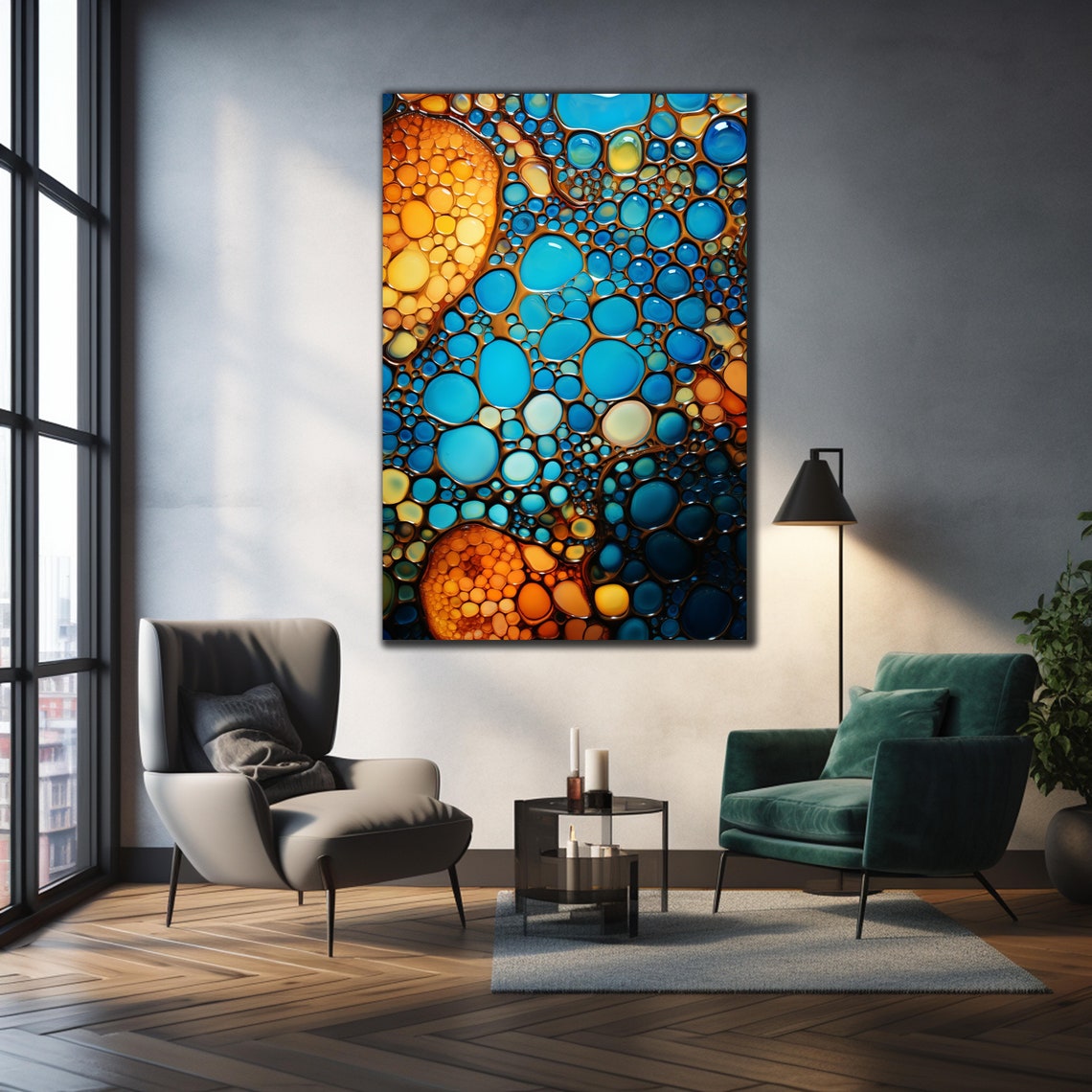 Turquoise Amber Bubble Abstract Fluid Droplet Art Wall Poster - Image 3