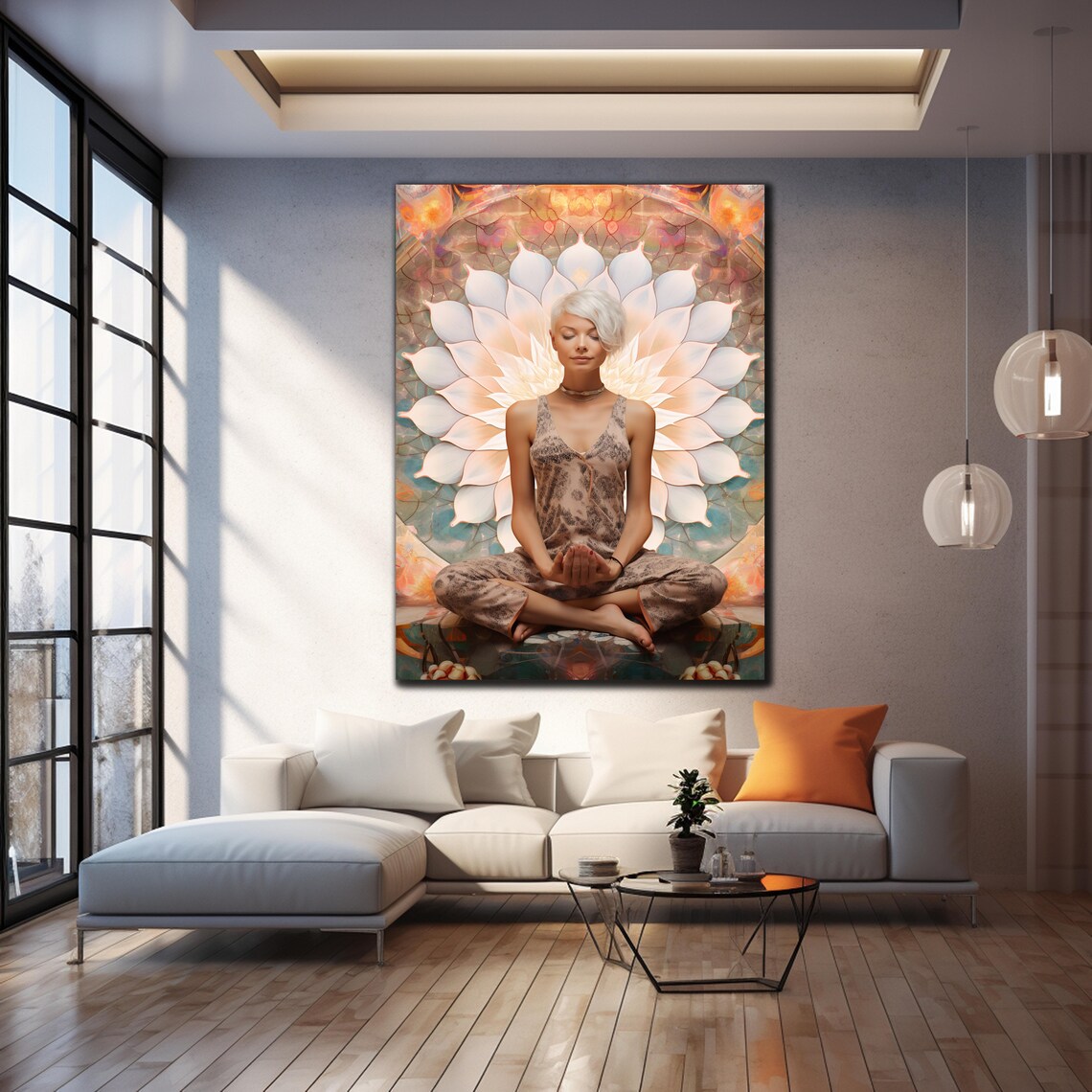 Meditating Woman White Lotus Mandala Yoga Zen Serene Art Wall Poster - Image 4
