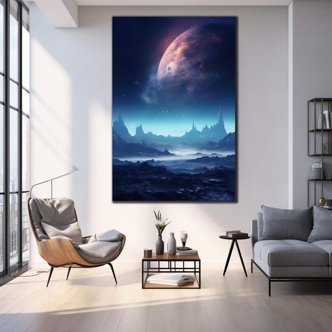 Alien Moon Planet Rising Over Misty Mountains Sci Fi Night Poster - Image 4