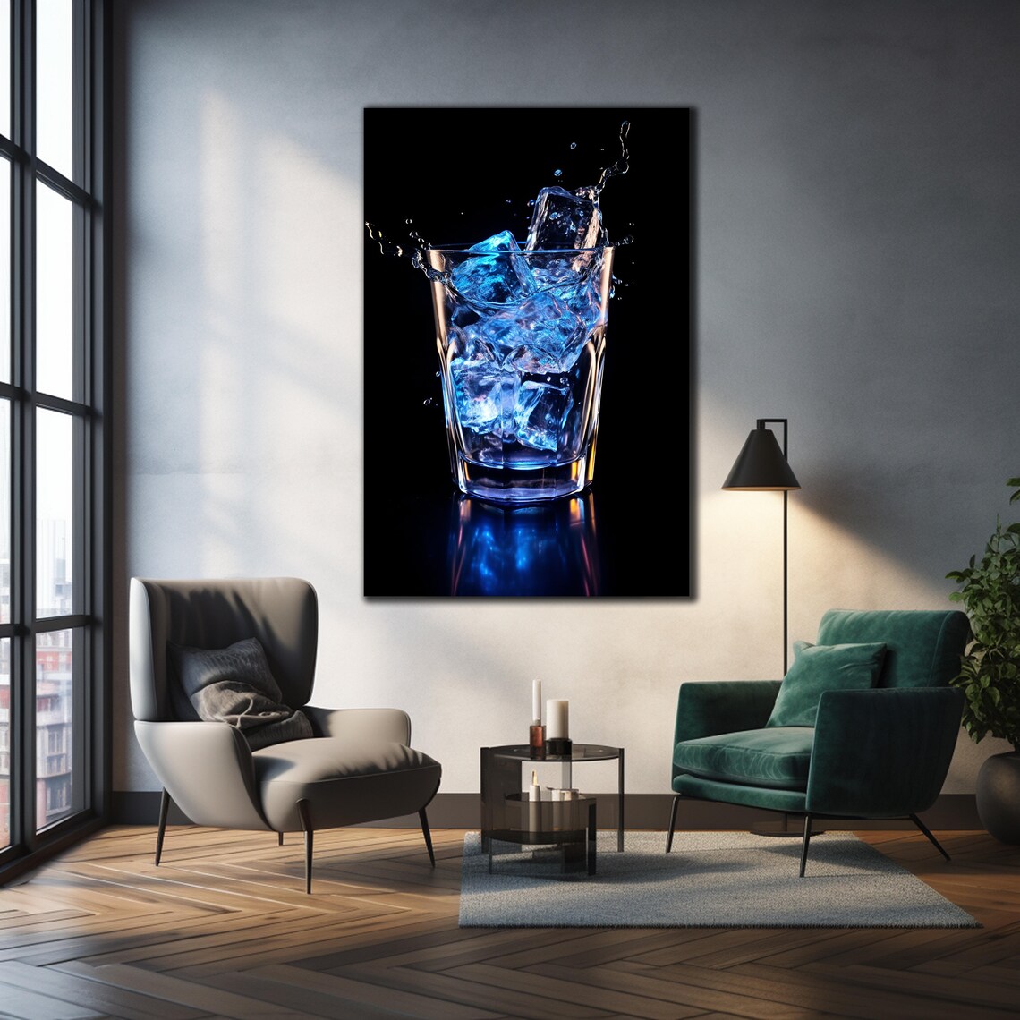 Blue Ice Cocktail Glass Splash Black Background Dramatic Drink Glass Wall Art - Image 3