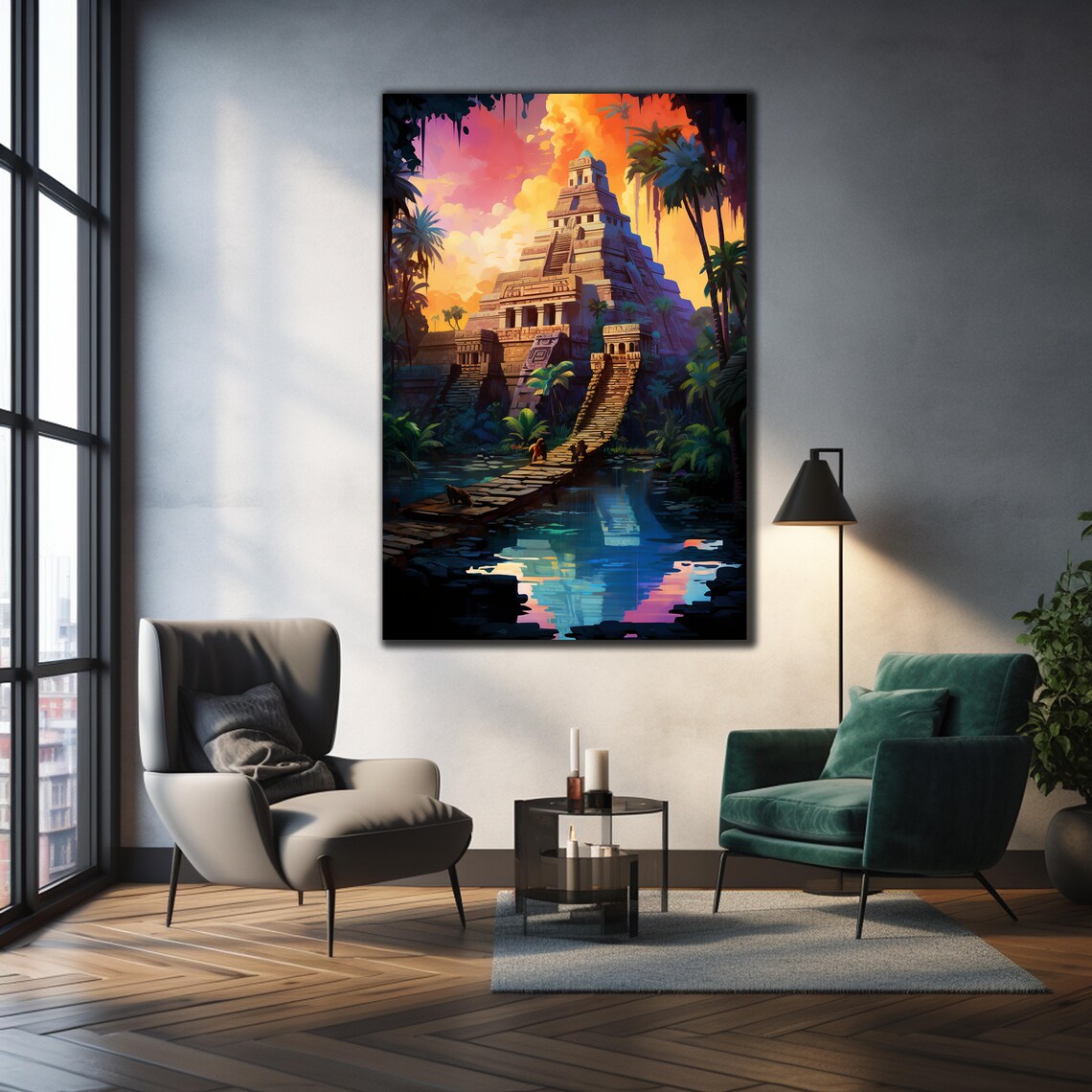 Mayan Pyramid Jungle Lagoon Sunset Ancient Temple Travel Poster - Image 3
