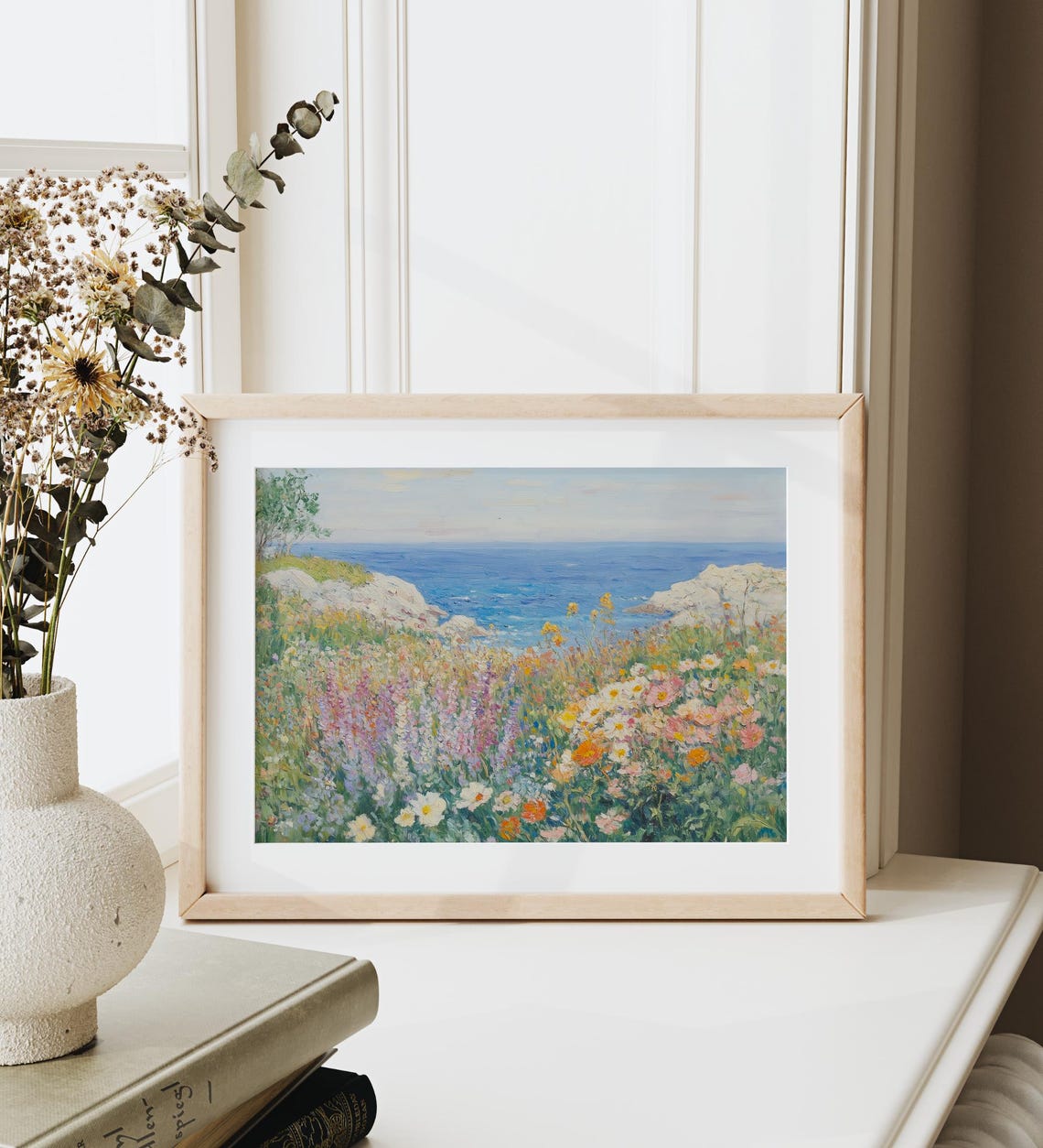 Wildflower Meadow by Rocky Coast Impressionist Summer Landscape Print - Image 3