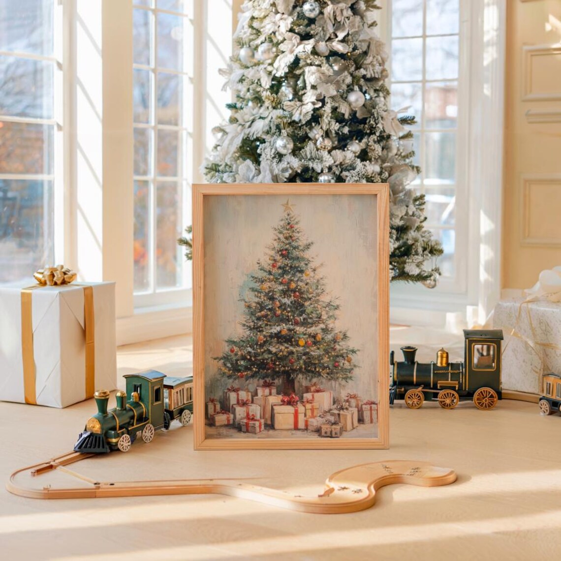 Vintage Christmas Tree With Wrapped Gifts Warm Classic Poster - Image 4