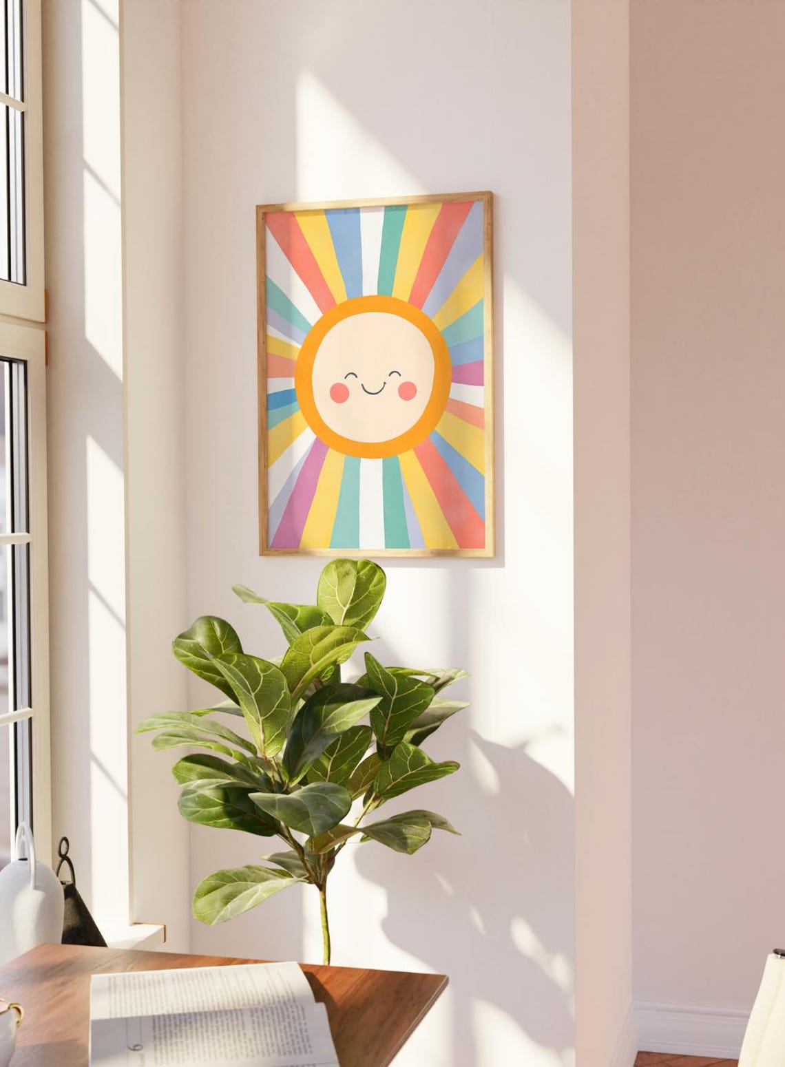 Happy Smiling Sun Rainbow Rays Kids Nursery Playroom Decor Poster - Image 3