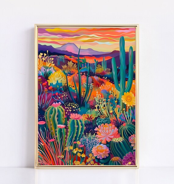 Midcentury Modern Botanical Sunset Wall Art Print Vintage Retro Western Art Abstract Colorful Texas Art Matisse Wall Art Decor