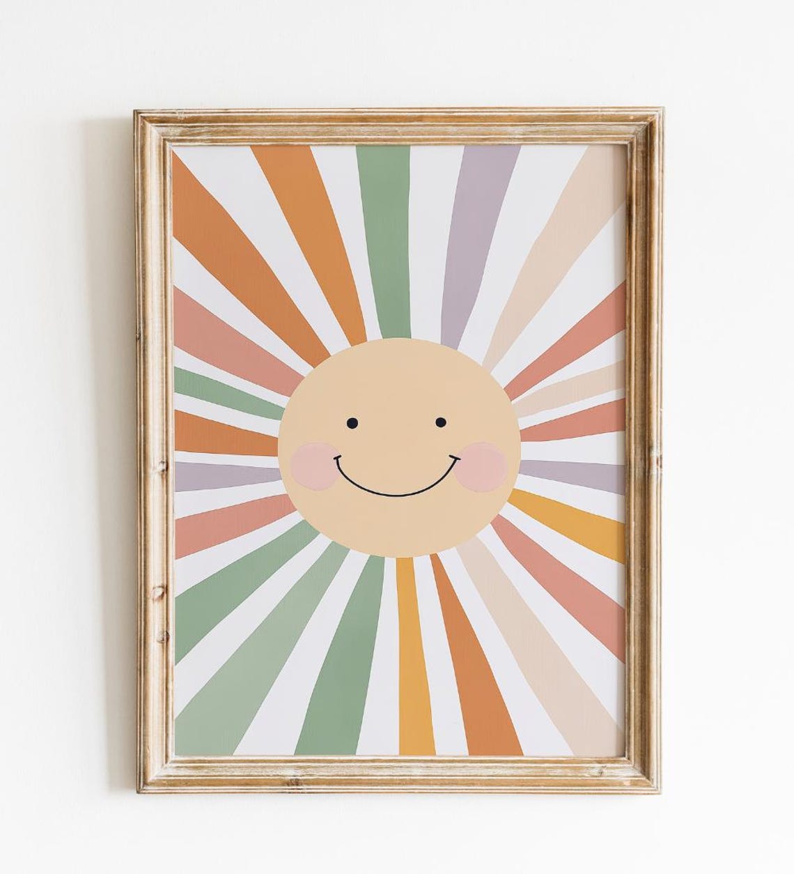 Smiling Sun Rainbow Rays Nursery Kids Room Boho Sunshine Poster