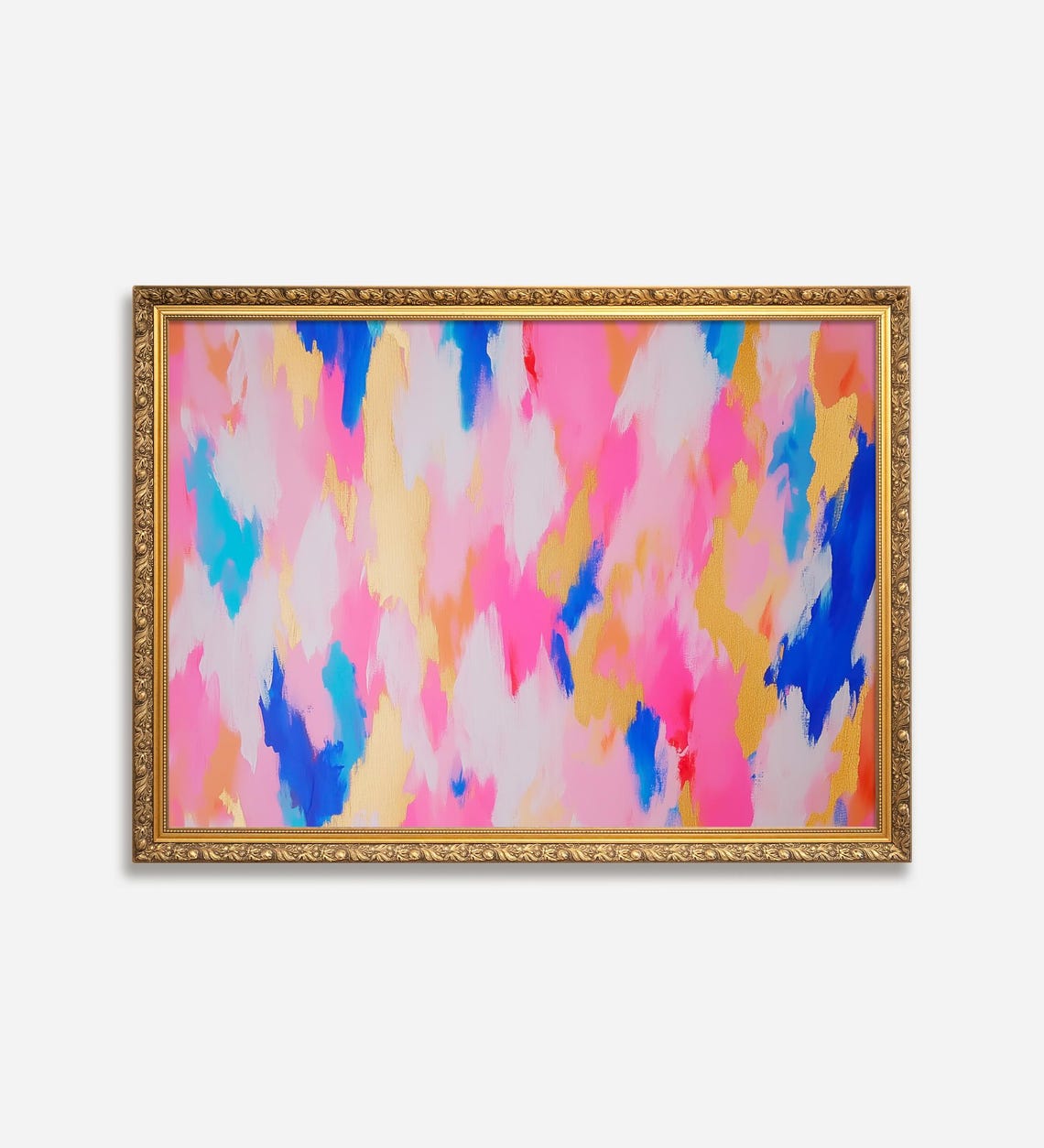 Abstract Pink Blue Gold Brushstroke Painting Modern Colorful Wall Art - Image 3