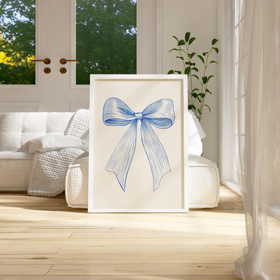 Blue Ribbon Bow Line Art Vintage Coquette Preppy Minimalist Poster - Image 2