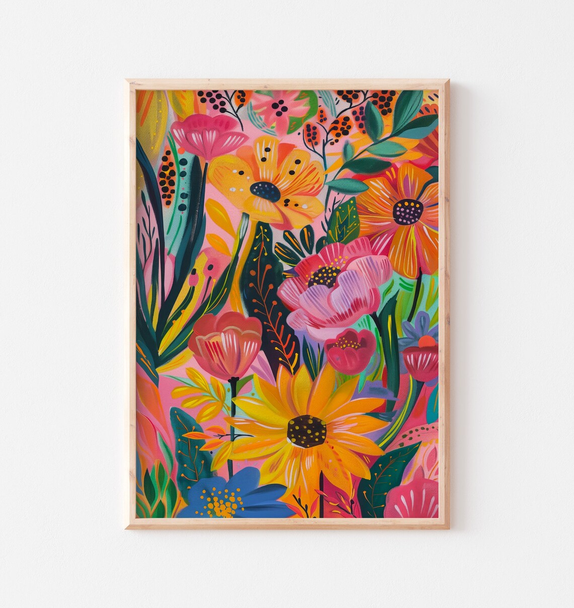 Vibrant Abstract Floral Garden Pink Orange Blooms Colorful Poster - Image 2