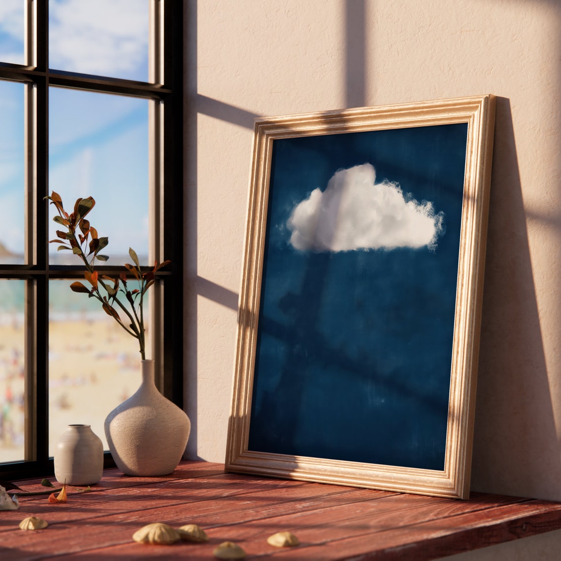 Minimalist White Cloud On Deep Indigo Blue Abstract Sky Poster - Image 2
