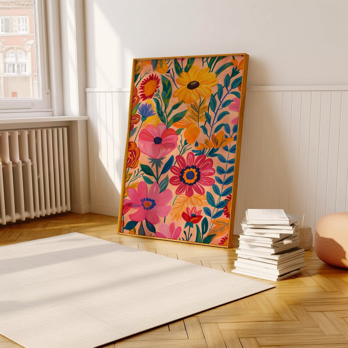 Tropical Floral Pattern Vibrant Hibiscus Coral Background Art Poster - Image 3
