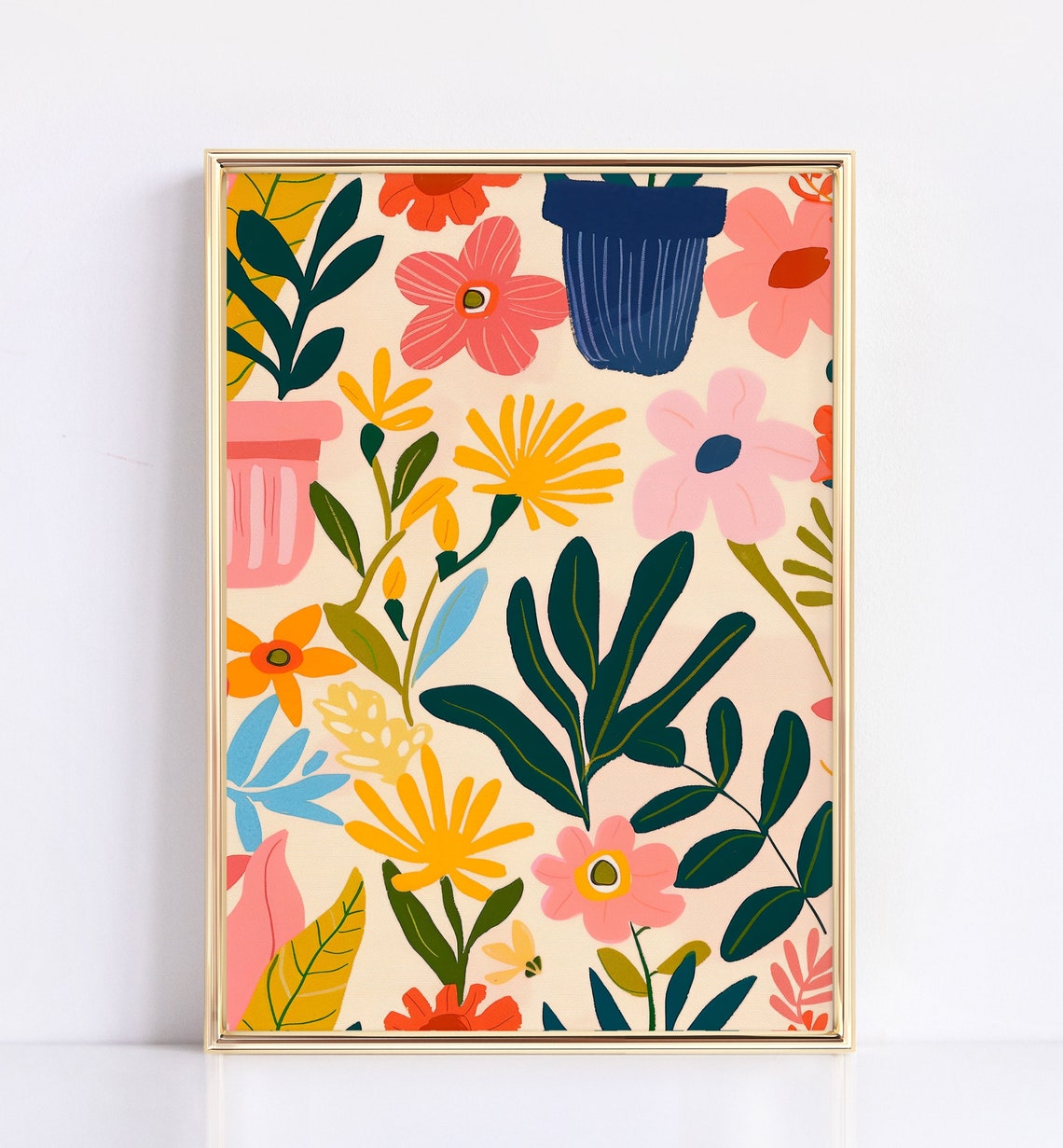 Cheerful Wildflower Pattern Modern Flat Botanical Garden Art Poster