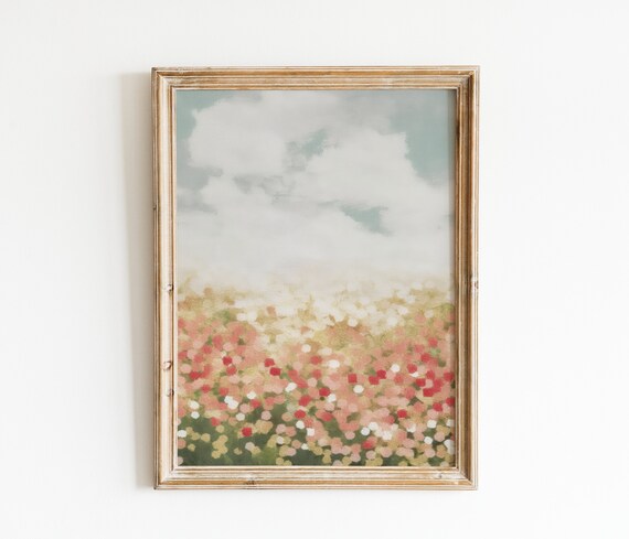 Soft Impressionist Wildflower Field Pale Sky Floral Art Poster
