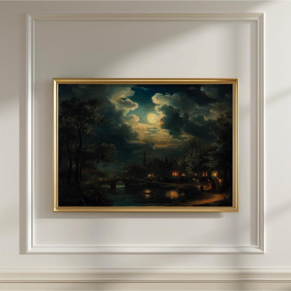 Medieval Celestial Starry Night Landscape Art Print