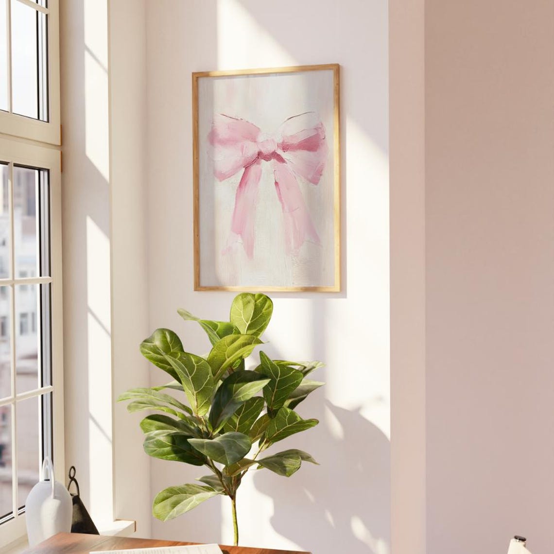 Blush Pink Bow Oil Painting Soft Coquette Girly Bedroom Decor Poster - Image 2