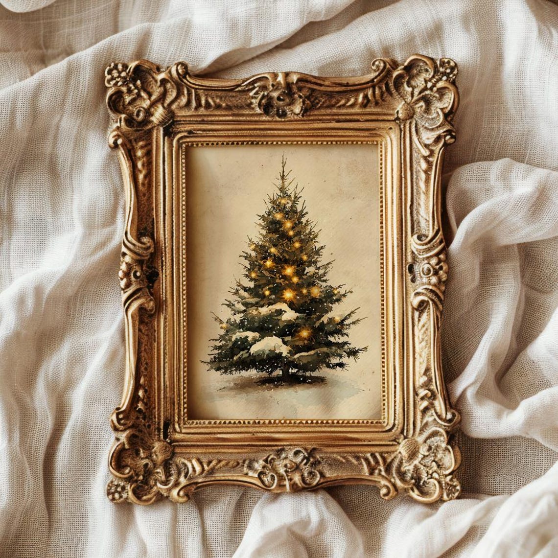 Glowing Snowy Christmas Tree With Warm Lights Vintage Poster - Image 3