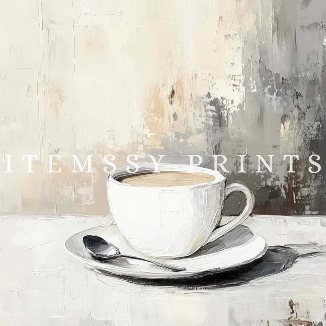 Coffee Cup Latte Art Painting Neutral Minimalist Kitchen Poster - Image 2