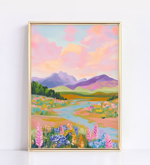 Vibrant Abstract Mountain Wall Art Colorful Acrylic Art Print Modern Abstract Scenery Living Room Decor Bold Landscape Art