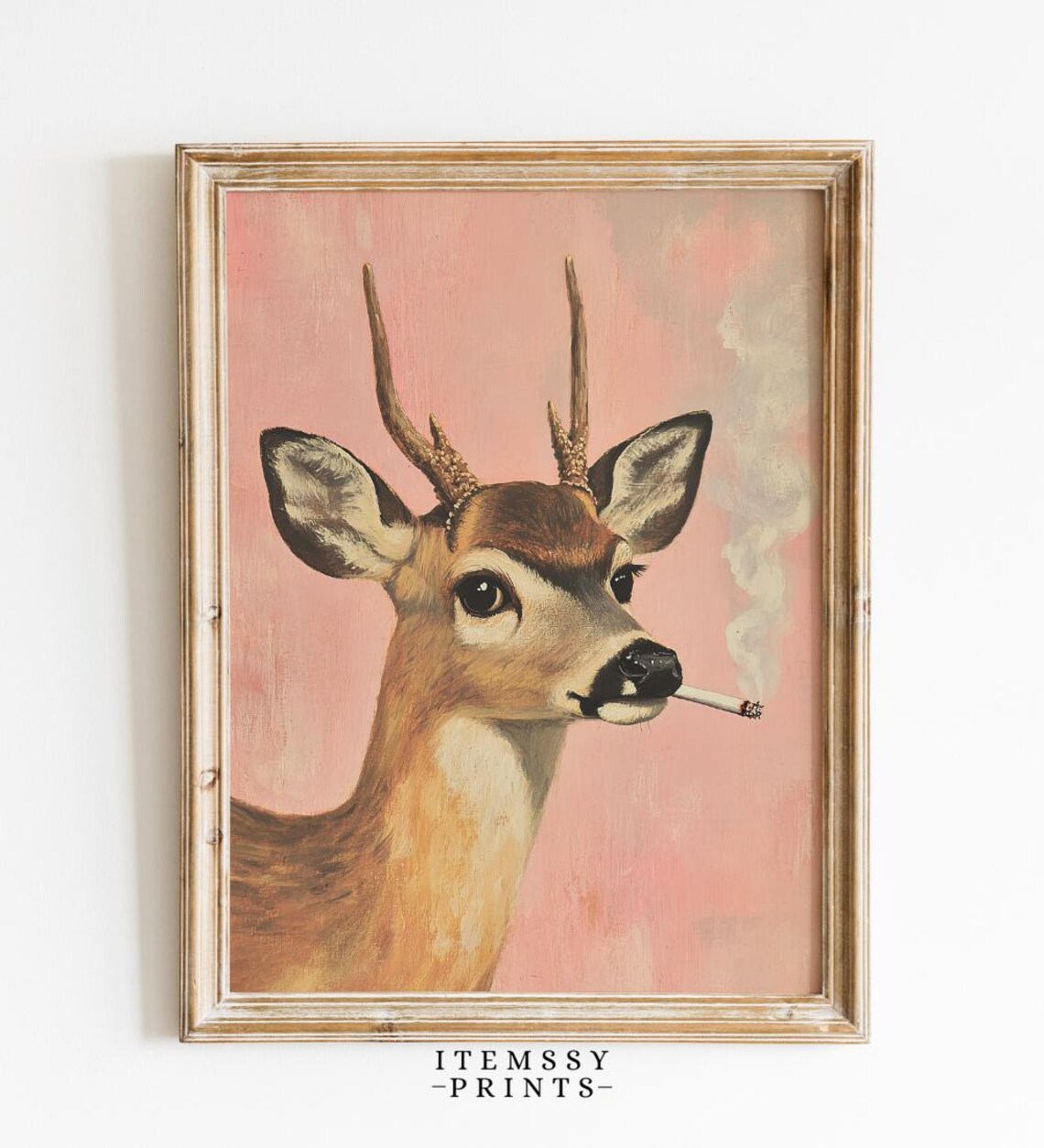 Vintage Buck Smoking Poster, Whimsical Retro Deer