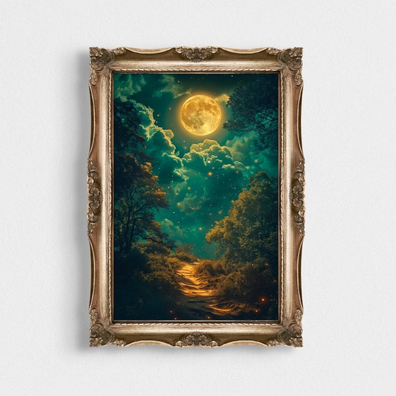 Modern Moon Painting Print Celestial Gothic Wall Art Lunar Dark Decor Mystic Night Sky Celestial Wall Poster
