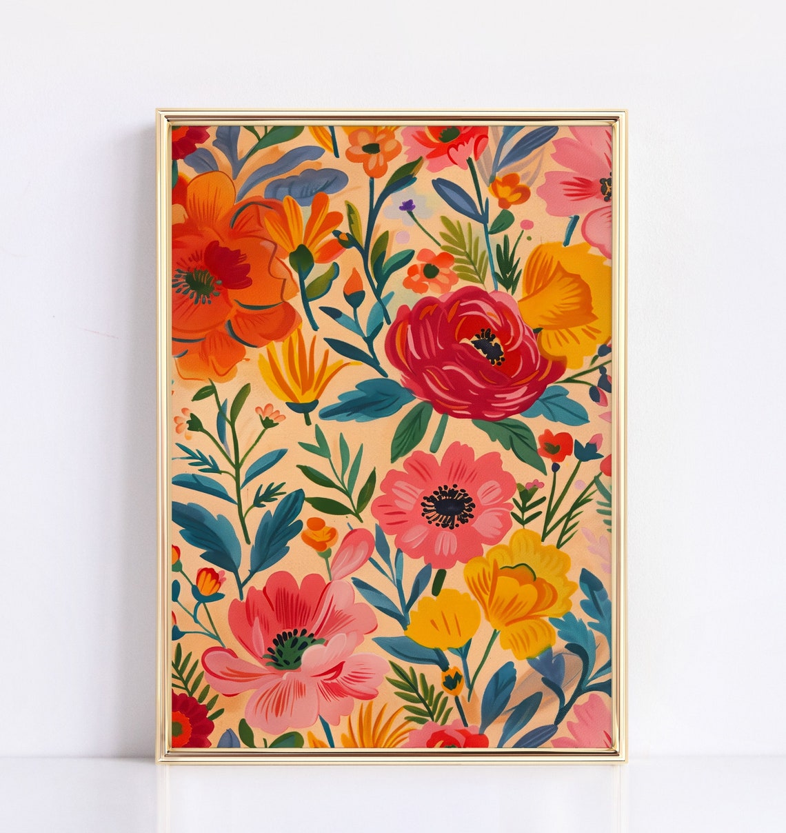 Bold Orange Pink Floral Pattern Modern Botanical Garden Art Poster - Image 3