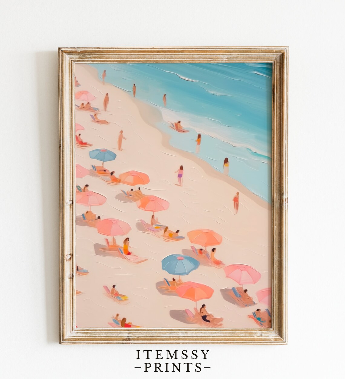 Aerial Beach Umbrella Scene Turquoise Waves Summer Vacation Art Poster
