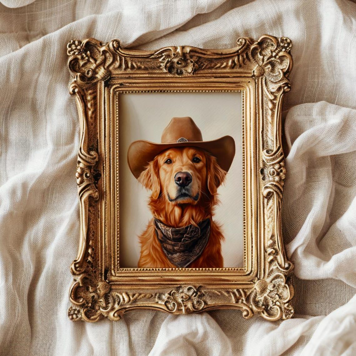 Dog With Cowgirl Hat Art Print Neutral Vintage Aesthetic Funky Western Wall Art Trendy Puppy Print Western Cowgirl Decor - Image 3