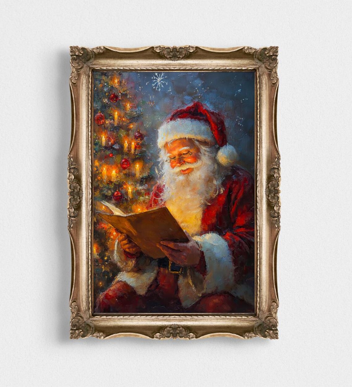 Santa Claus Reading By Candlelit Christmas Tree Soft Glow Poster