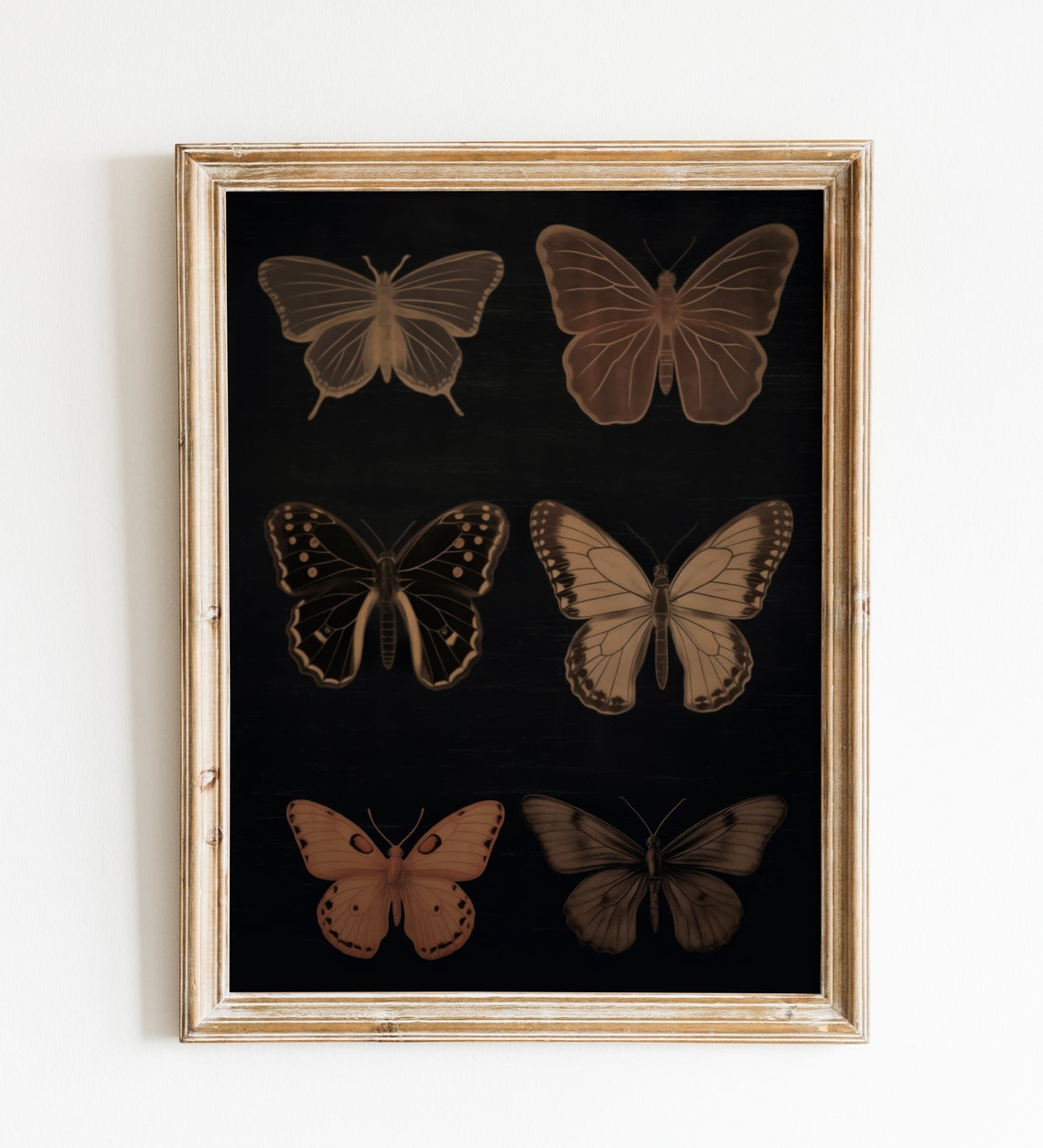 Vintage Copper Butterflies on Black Botanical Insect Art Poster - Image 2