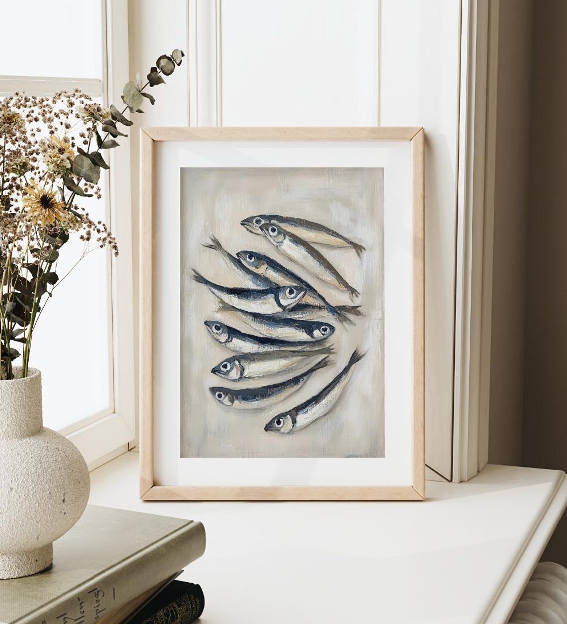Vintage Sardine Fish Oil Painting Antique Nautical Kitchen Wall Poster - Image 2