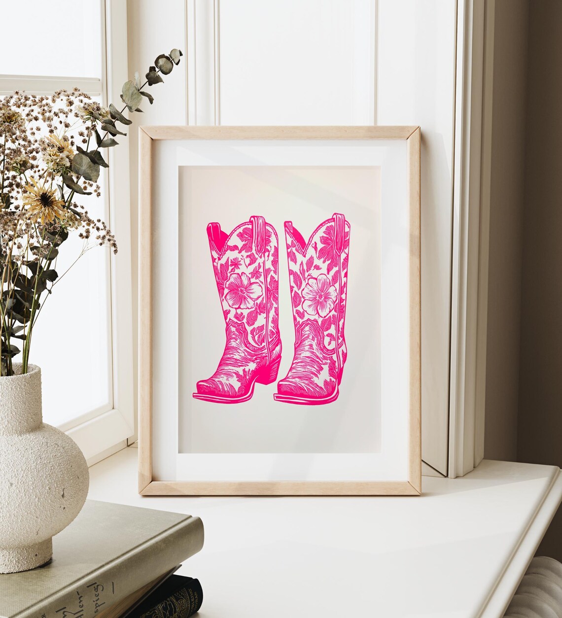 Pink Cowgirl Boots Print Coastal Cowgirl Wall Art Girly Western Decor Trendy College Apartment Artwork Preppy Dorm Room - Image 3
