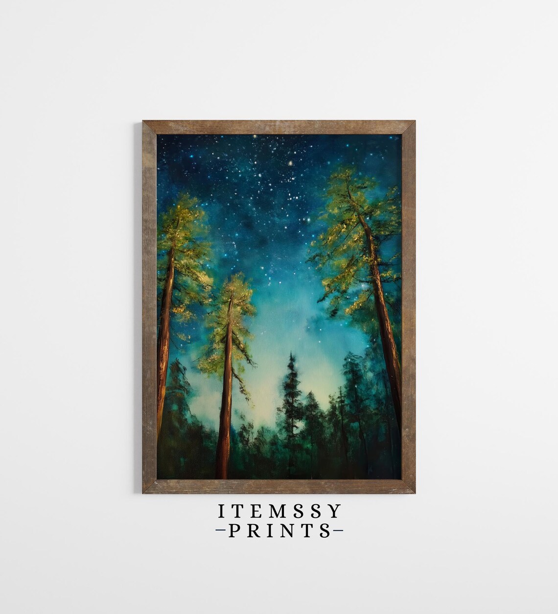 Starry Night Pine Forest Atmospheric Woodland Painting Poster - Image 3