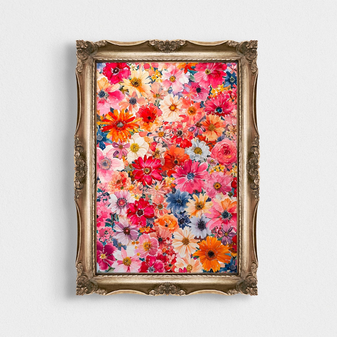 Colorful Watercolor Cosmos Flower Field Bright Floral Art Poster