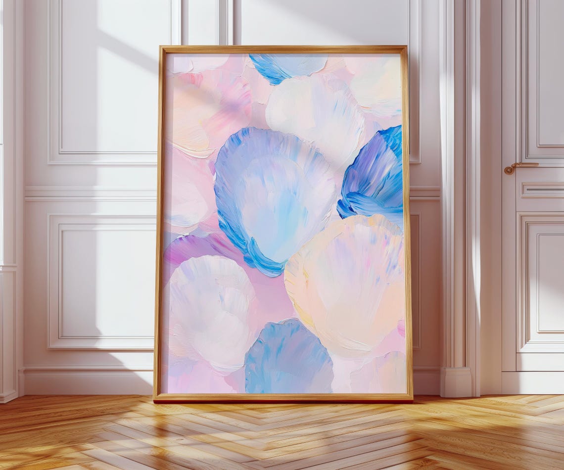 Abstract Pastel Oyster Shells Coastal Brushstroke Art Poster - Image 2