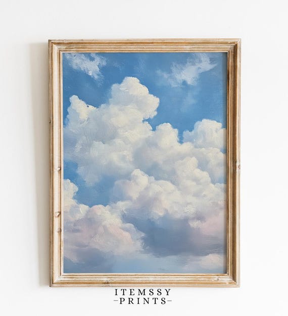 Cloudscape Wall Art Modern Wall Decor White Cloud Poster Vertical Surreal Sky Art Print For Home Decor
