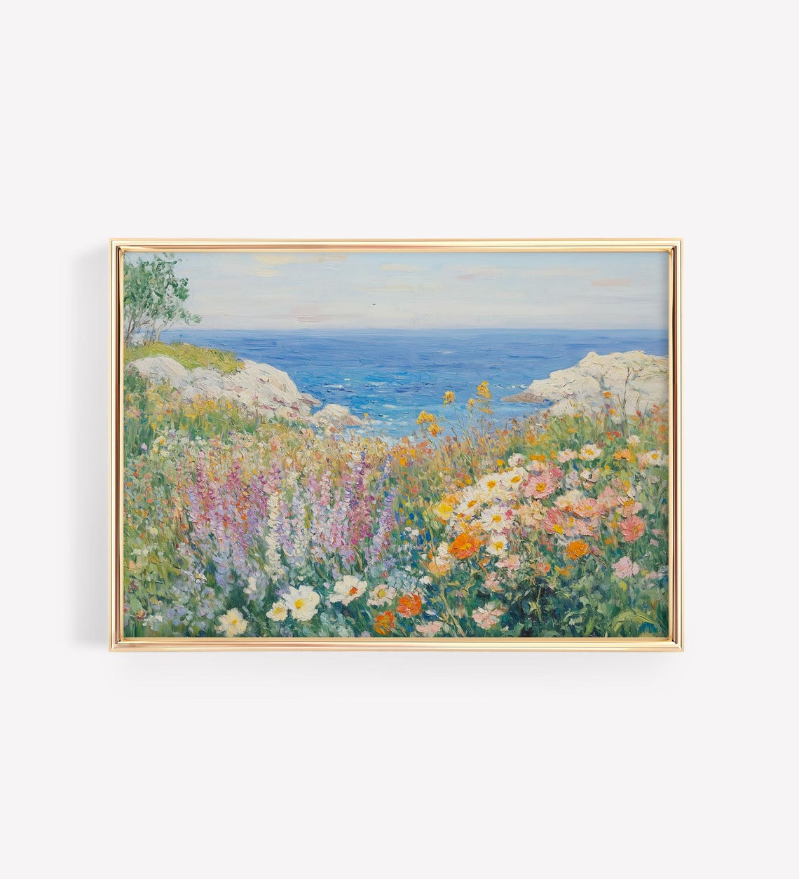Wildflower Meadow by Rocky Coast Impressionist Summer Landscape Print - Image 2