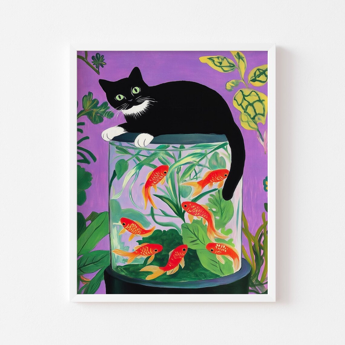 Black Cat Watching Goldfish Bowl Matisse Style Colorful Poster - Image 3