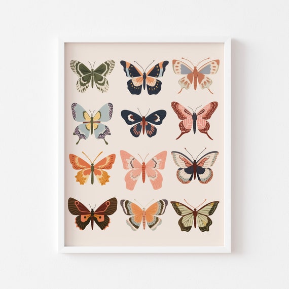 Boho Butterflies Print Butterfly Art Vintage Decor Print Art Girls Room Decor Modern Retro Boho Girls Nursery