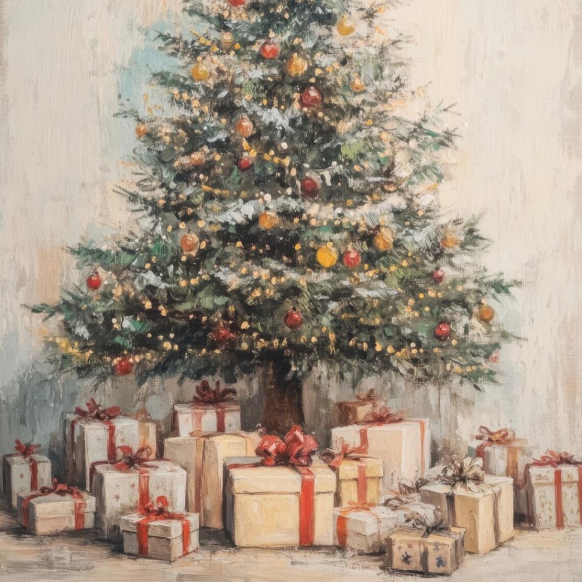 Vintage Christmas Tree With Wrapped Gifts Warm Classic Poster - Image 2