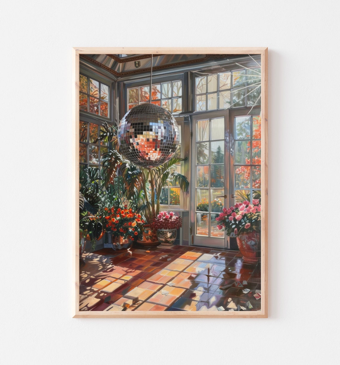 Sunroom Conservatory with Disco Ball Autumn Garden Scene Poster - Image 3