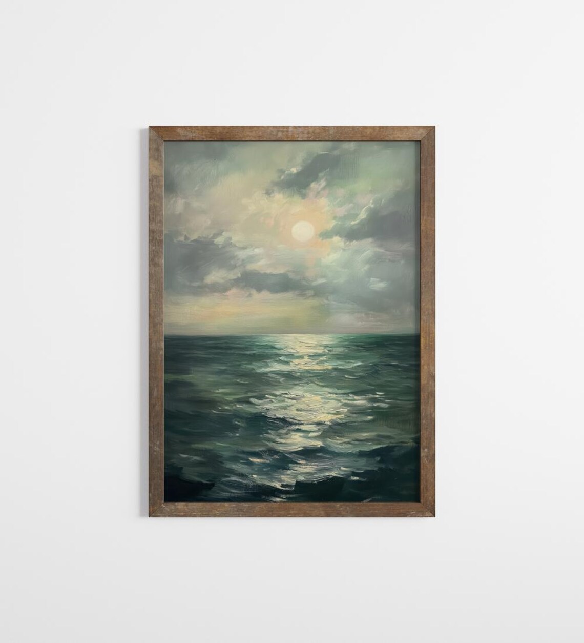 Moonlit Ocean Vintage 70s Beach Scene Art Print Coastal Seaside Wall Decor - Image 2