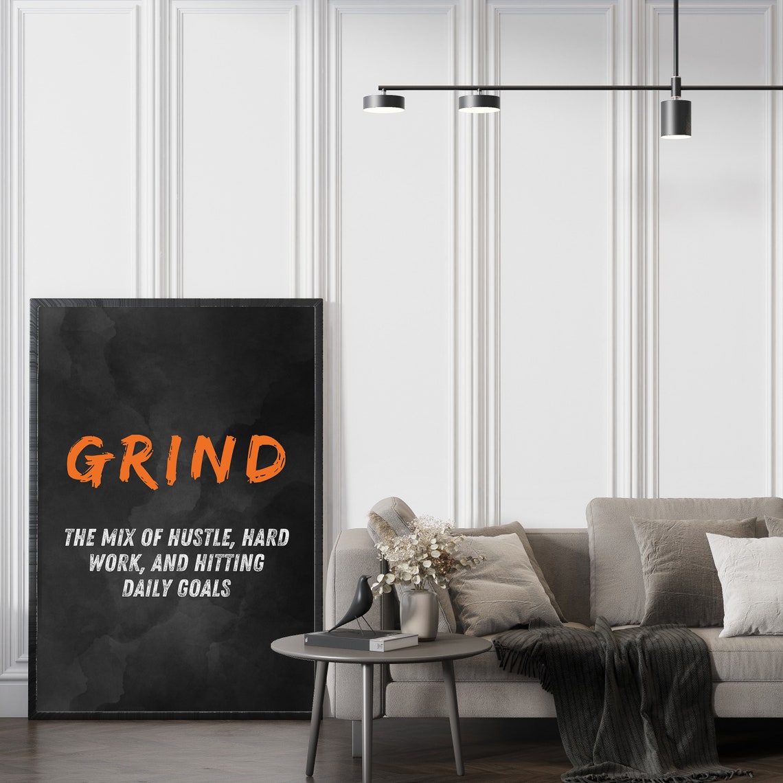 Grind Orange Brush Hustle Hard Work Gym Motivational Quote Poster - Image 2