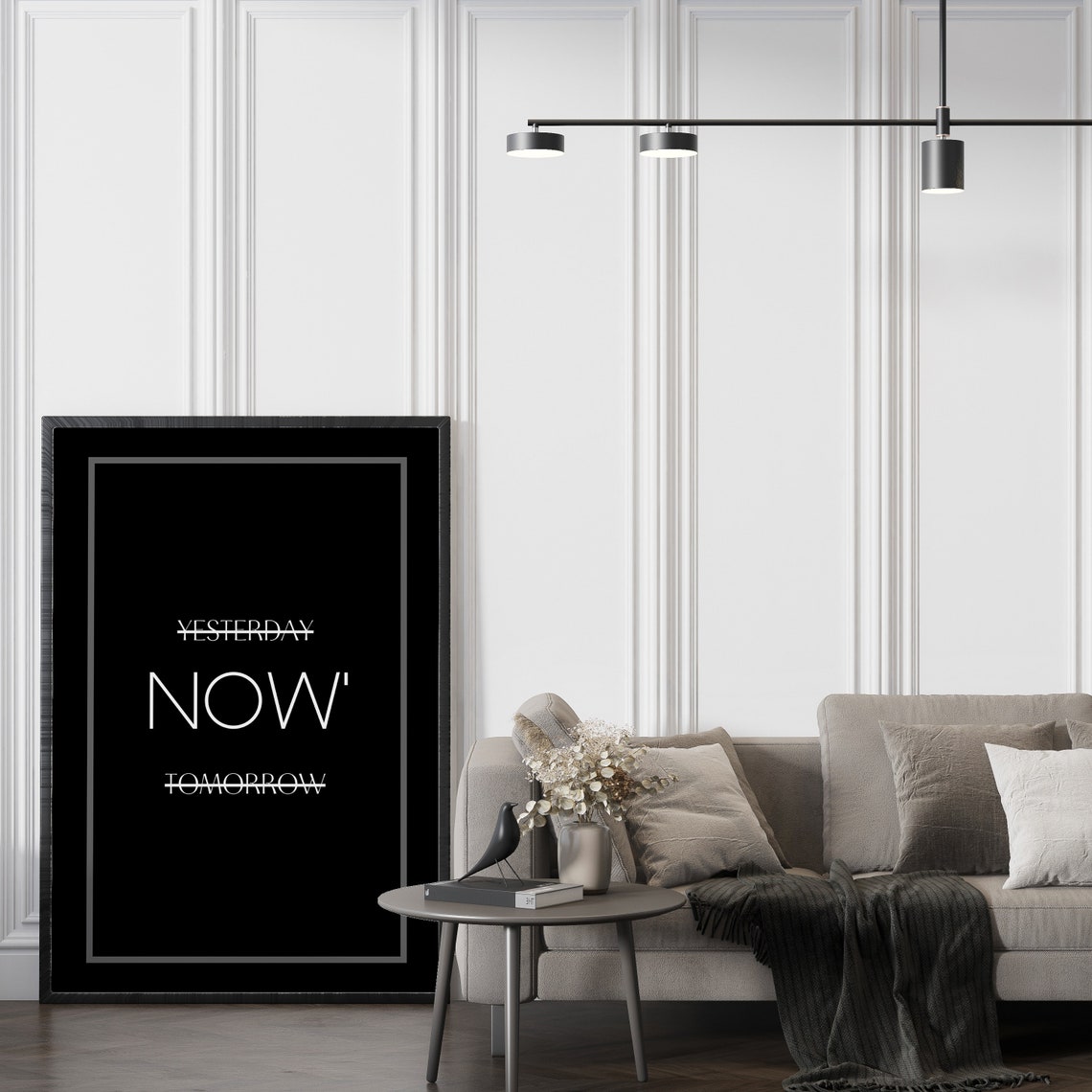 The Time Is Now Quote Struck Through Minimalist Black Poster - Image 2