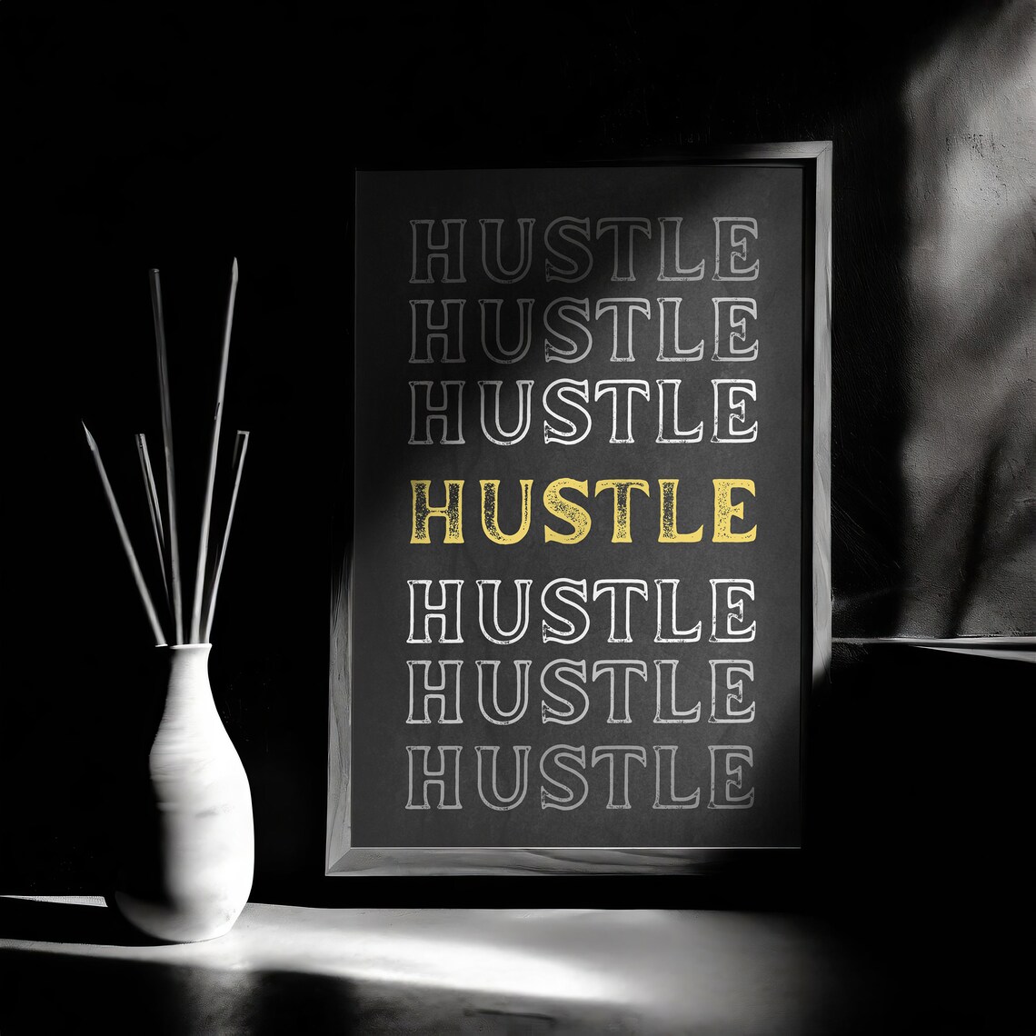 Hustle Repeated Typography Gold Accent Black Chalkboard Wall Art - Image 3