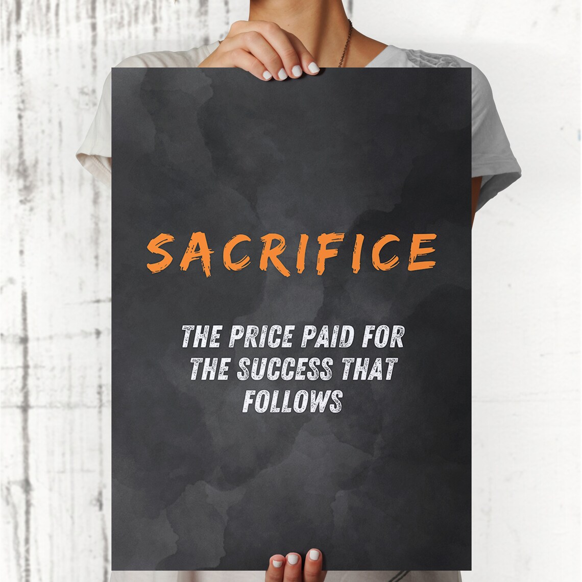 Sacrifice Definition Orange Brush Black Motivational Quote Poster - Image 3