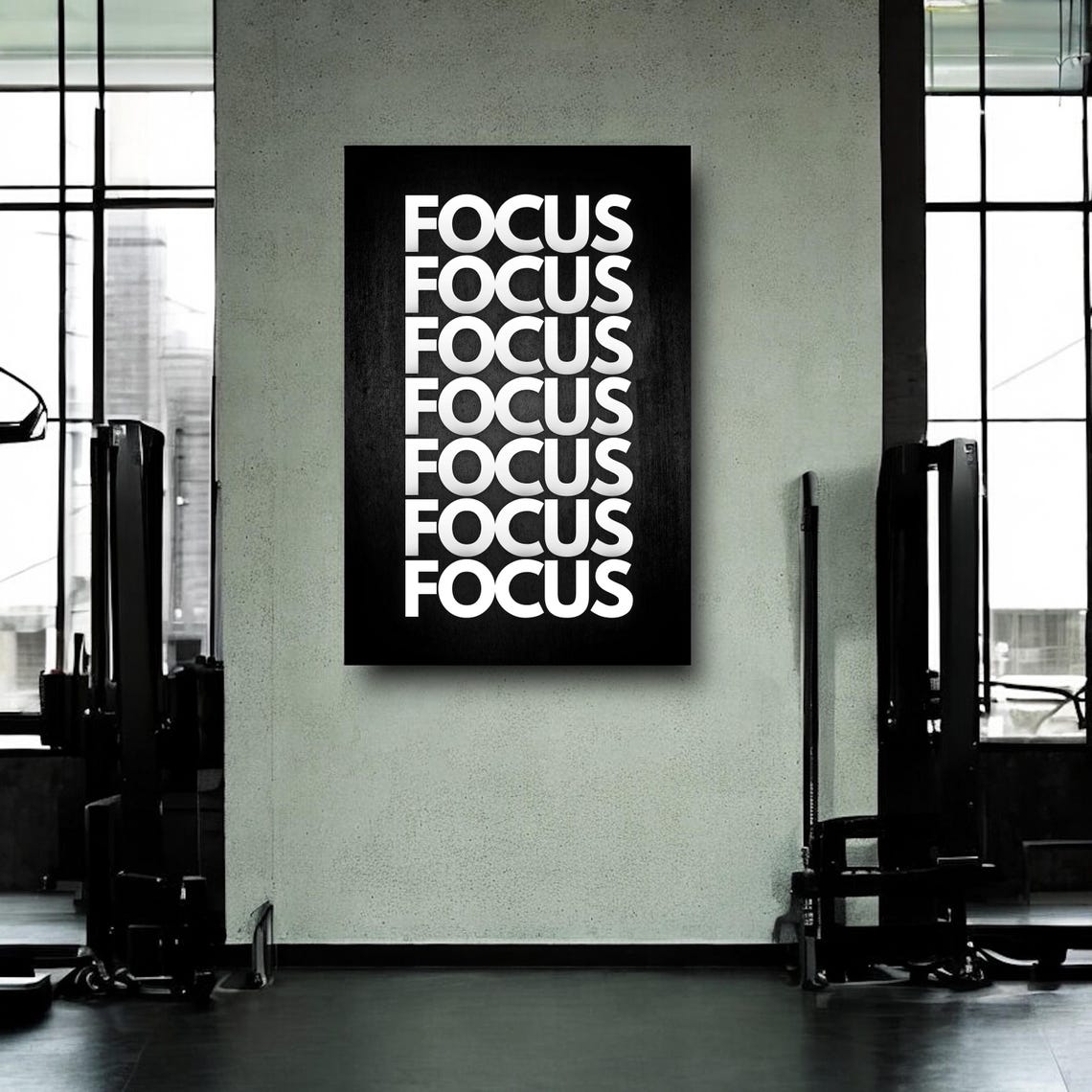 Focus Repeated Stacked White Text Bold Black Minimalist Poster - Image 4