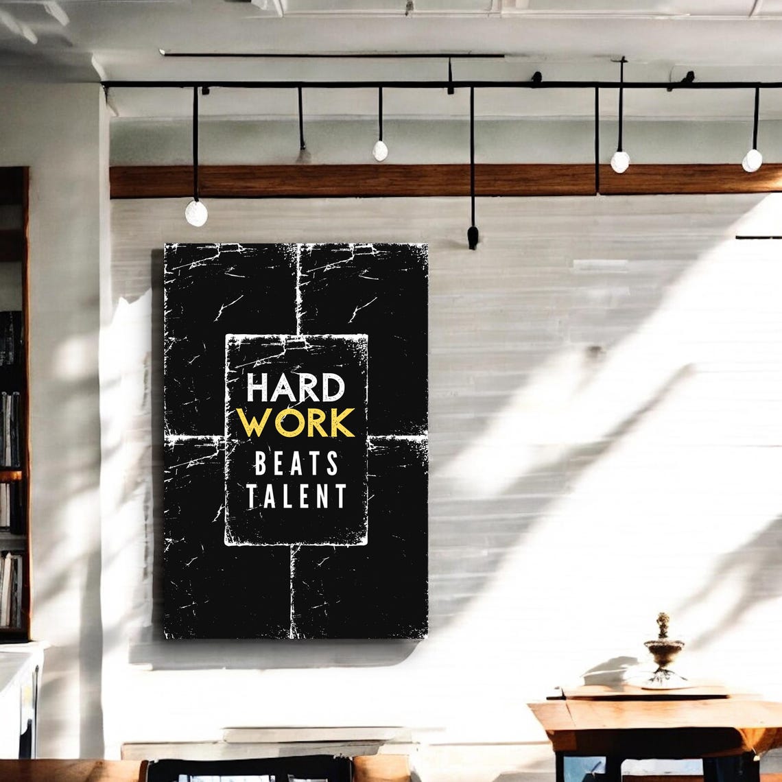 Hard Work Beats Talent Grunge Gold Accent Black Quote Wall Art - Image 4