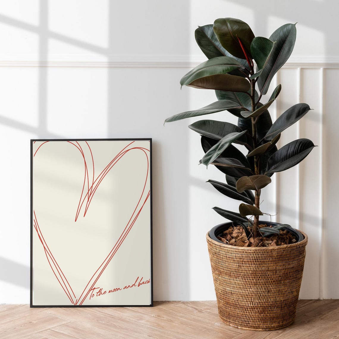 To the Moon and Back Red Line Heart Romantic Script Art Poster - Image 4