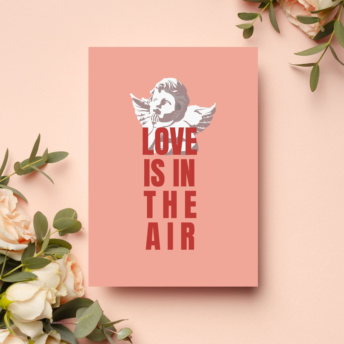 Love Is In The Air Cherub Coral Romantic Valentine Quote Poster - Image 2